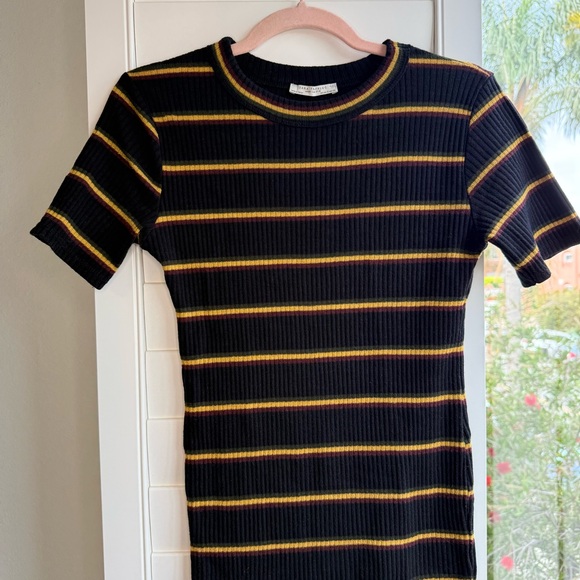 Zara ribbed striped t shirt mini dress in black red green and yellow size small - Picture 3 of 10